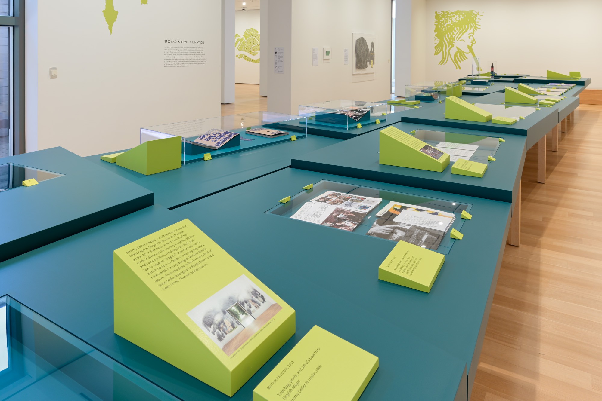 A view of cases holding art objects in